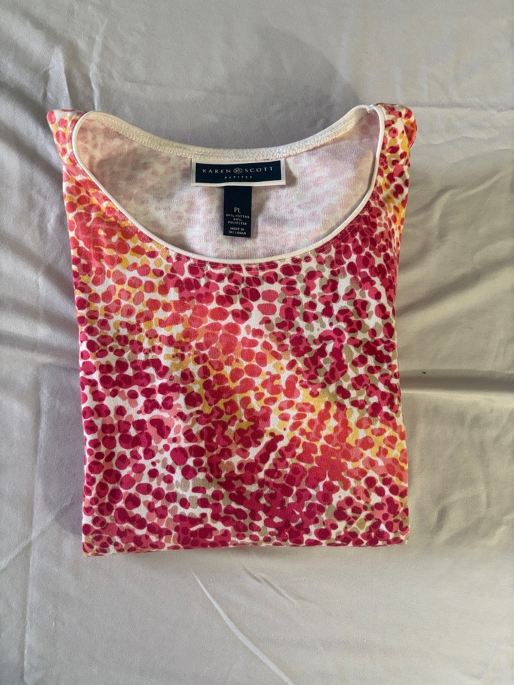 Karen Scott Short Sleeve Scoop Neck Tee in Pink Multi Dot Print - Picture 3 of 4